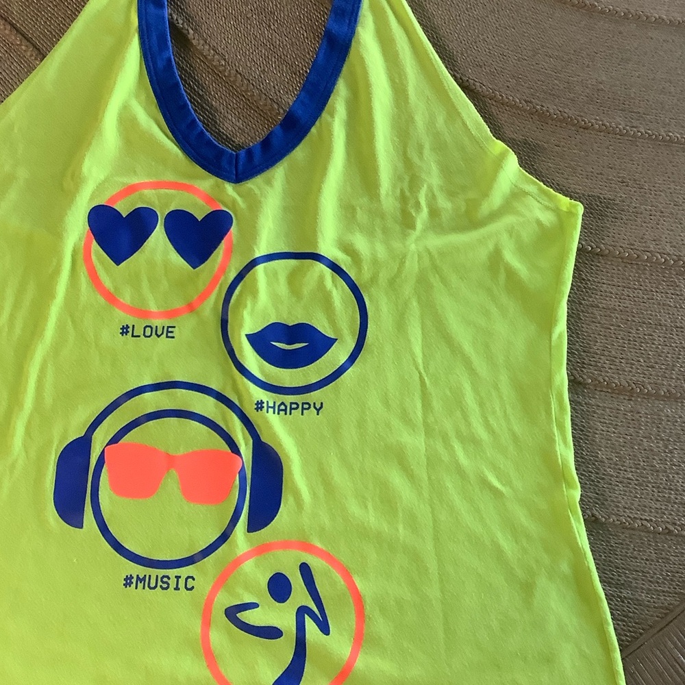 Zumba Fitness Neon Yellow Tank Top with Blue Accents